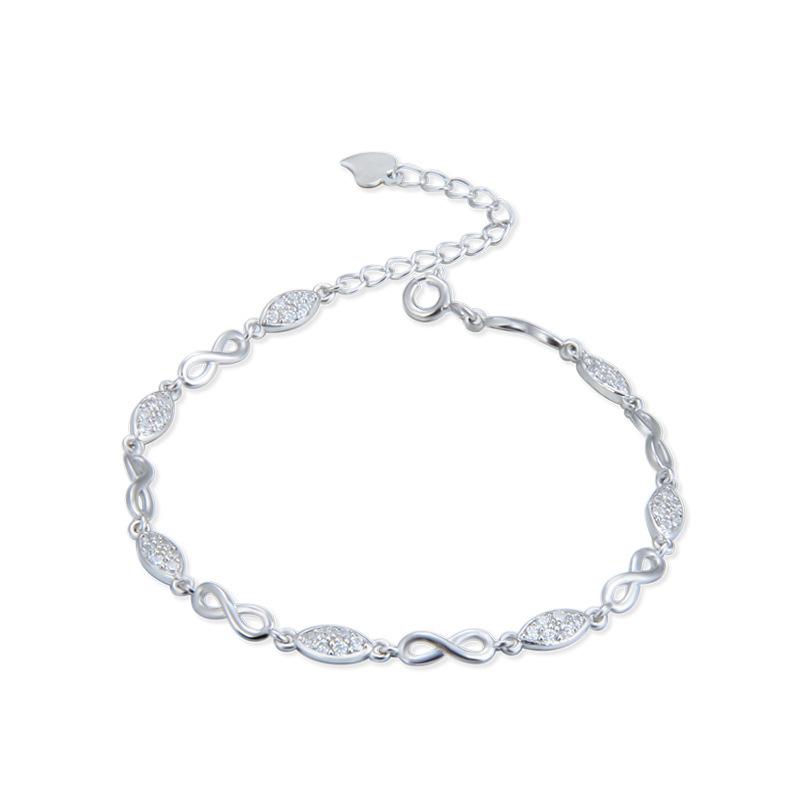 Lindon Women Zircon 925 Sterling Silver Jewelry Geometric Bead Chain Link Bracelet Fashion Fine Wedding Gift for Girlfriend