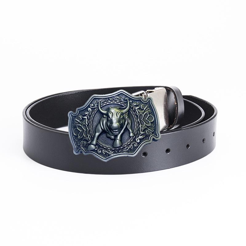 Vintage Bull Head Western Cowboy Men's Leather Belt - Personalized and Stylish