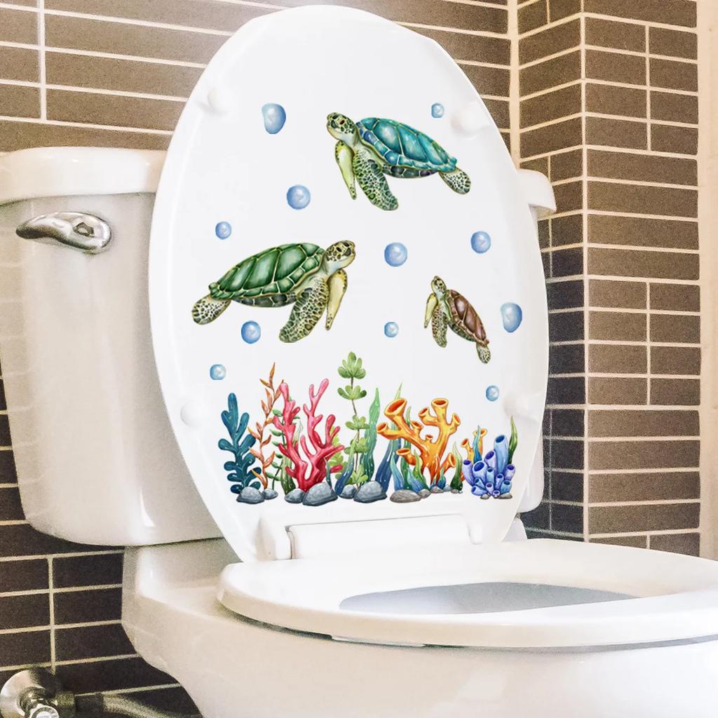 Toilet Sticker Bathroom Wall Sticker Sea Turtles WC Self Adhesive Mural Stickers Home Decoration Decals 2026 Christmas