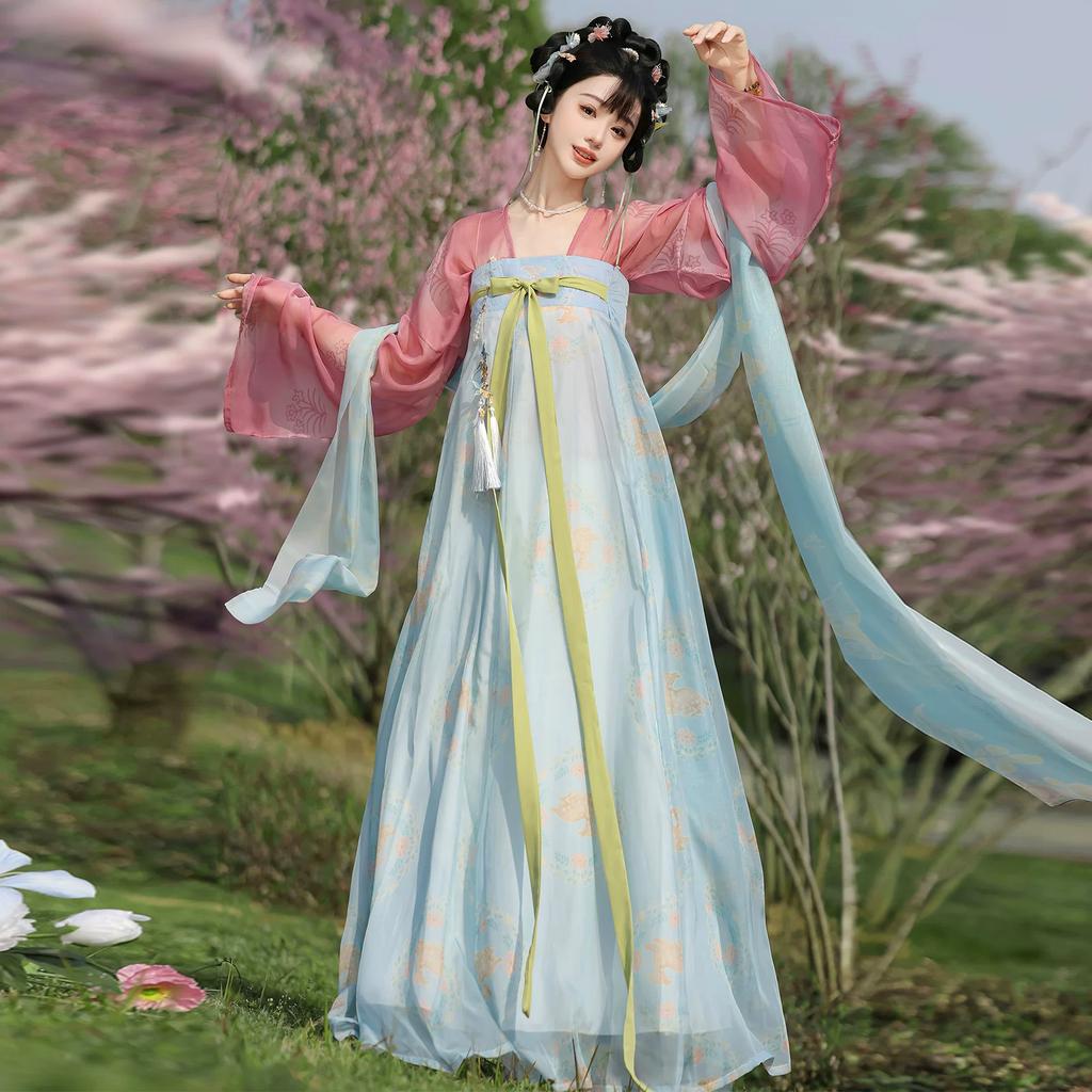 Chinese Original Tang Dynasty Hanfu, Elegant Flowy High Waist Ruqun Set for Women, Spring & Summer