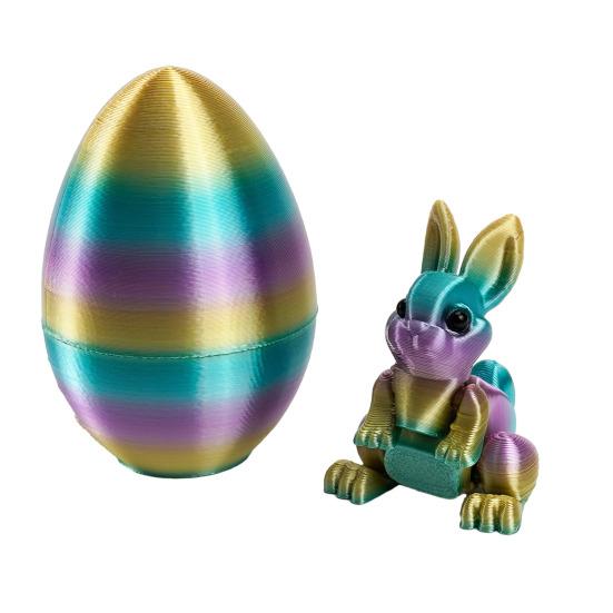 3D-gedruckte Ostereier mit Hase darin, bewegliche flexible Fidget-Hasenspielzeuge, Osterkorb