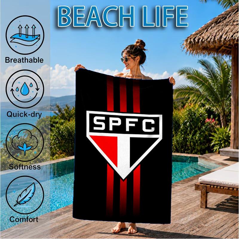 Pau-lo Fc Emblem Printed Microfiber Beach Towel, Soft And Absorbent, Quick-Dry, Ideal for Summer Travel, Beach Essential, Swimming Pool