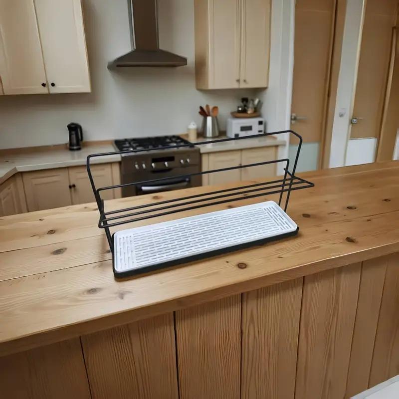 Heavy-Duty Double Layer Cup Holder Organizer with Drain Tray Space-Saving Countertop Shelf for Cups Mugs Coffee Makers