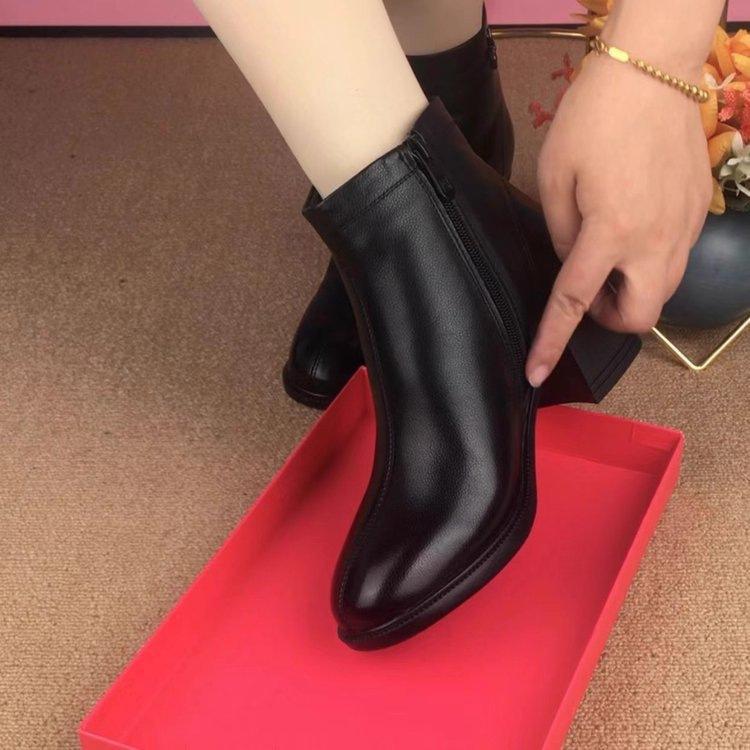 Coarse heel mother short boots women's 2025 autumn new women's boots winter velvet warm cotton boots Coarse heel non-slip thick-soled cotton shoes