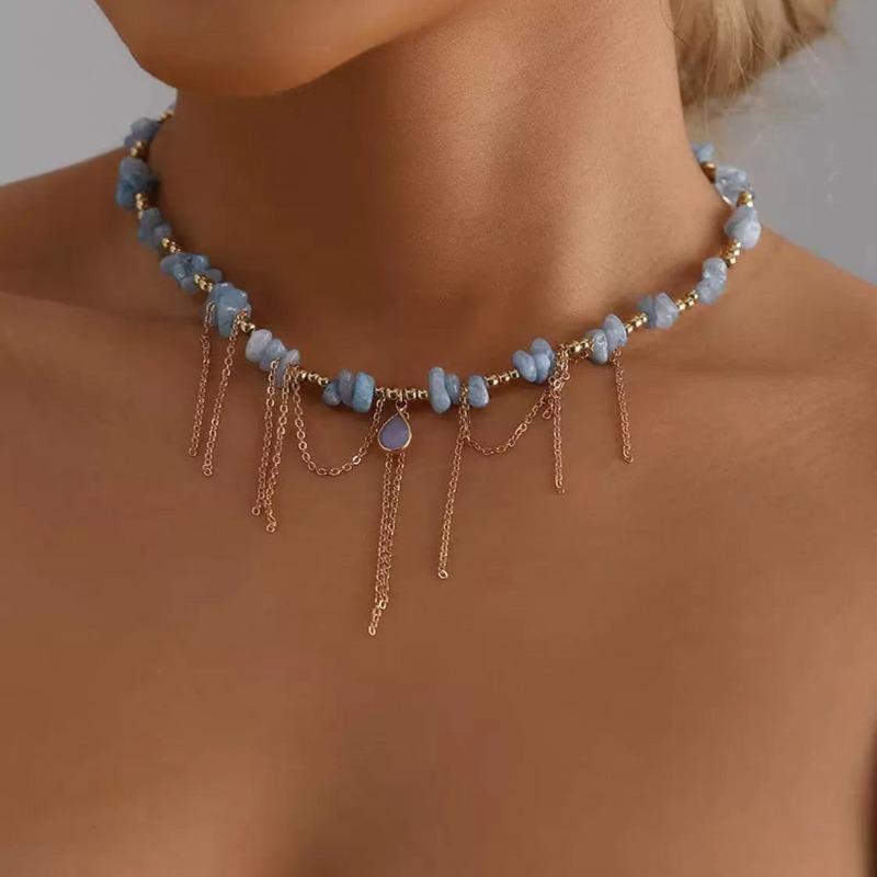 Water Drop Tassel Gravel Bead Necklace Women'S Fashion Jewelry Simple Accessories Party