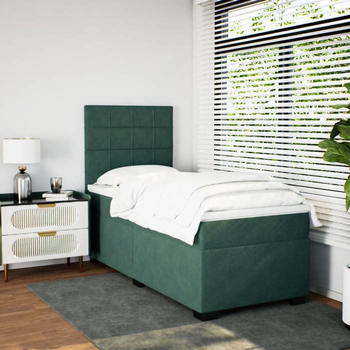 VidaXL Sommier à lattes de lit avec matelas Vert foncé 90x200 cm, lit, lit à plate-forme, lit à panneaux, meuble de chambre 3293113