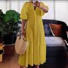 Women's Fashion Summer Spring Solid Color Print Short Sleeve V-Neck High Waist Casual Dresses