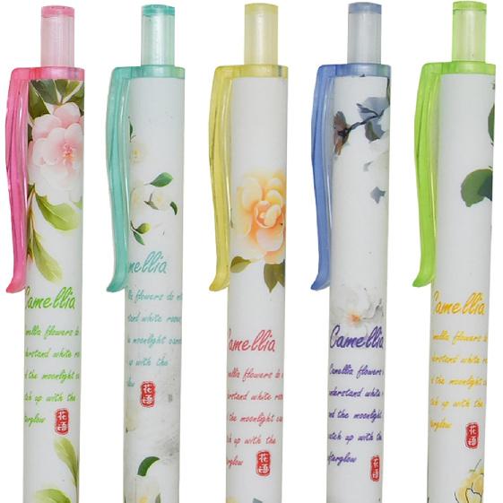 12 Pieces Camellia Flower Pens, Retractable Pen Floral Pen Secret Garden Party Theme Writing Pen, 0.5mm Fine Tip Click Pens for Women, Girls,