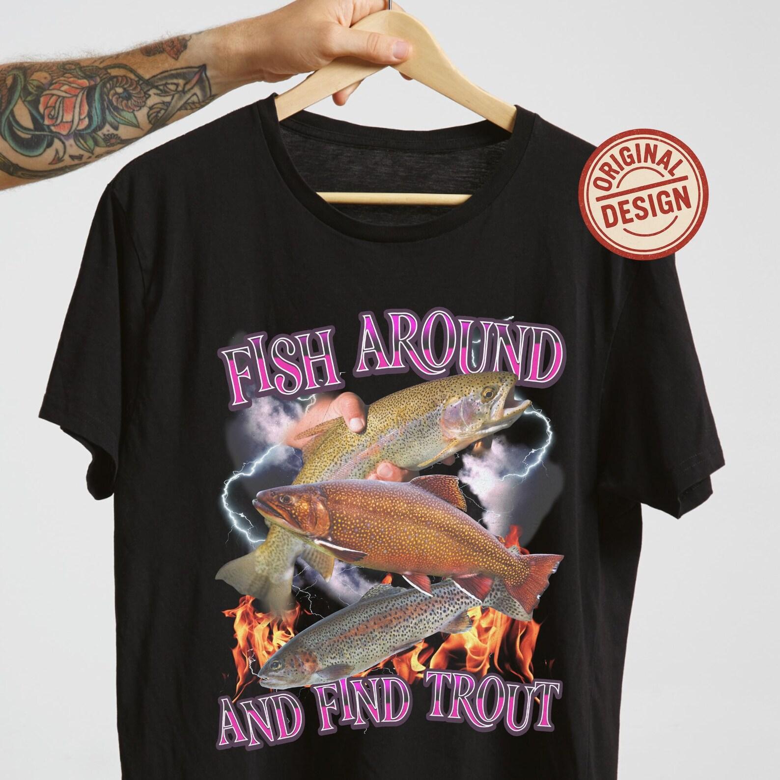 Retro Trout Graphic T-Shirt – Funny Fishing Shirt for Anglers L