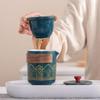 Ancient Charm Ceramic Travel Tea Set: Quick-Brew Pot with Three Cups for Outdoor Use - Customizable Logo Gift