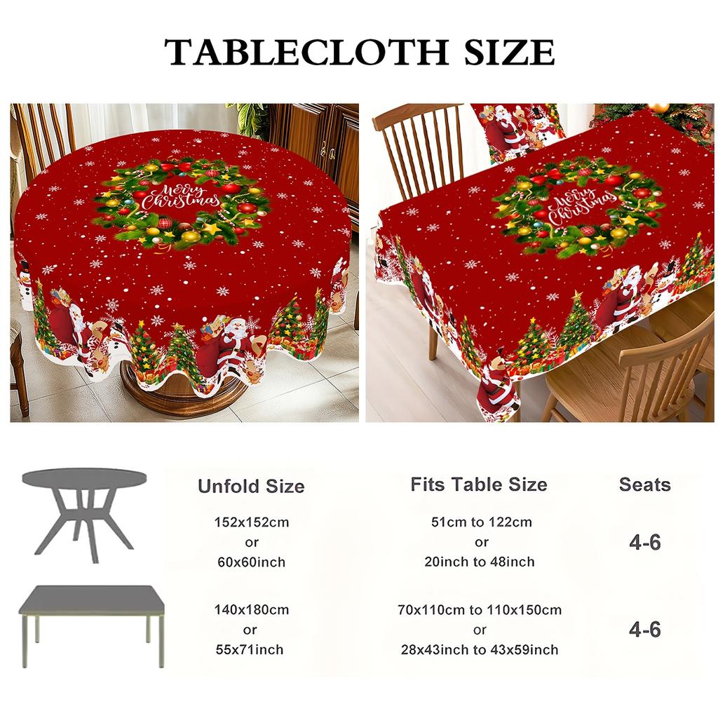 Red Christmas Tablecloth Santa Claus Wreath Table Cover For Home Winter Holiday Christmas Decorations 2025 Happy New Year 2026