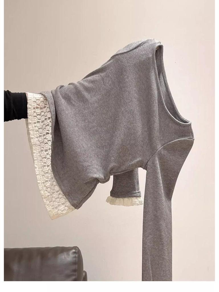 Sweet Apricot Ruched Waist Ruffle Long Sleeve Knit Top