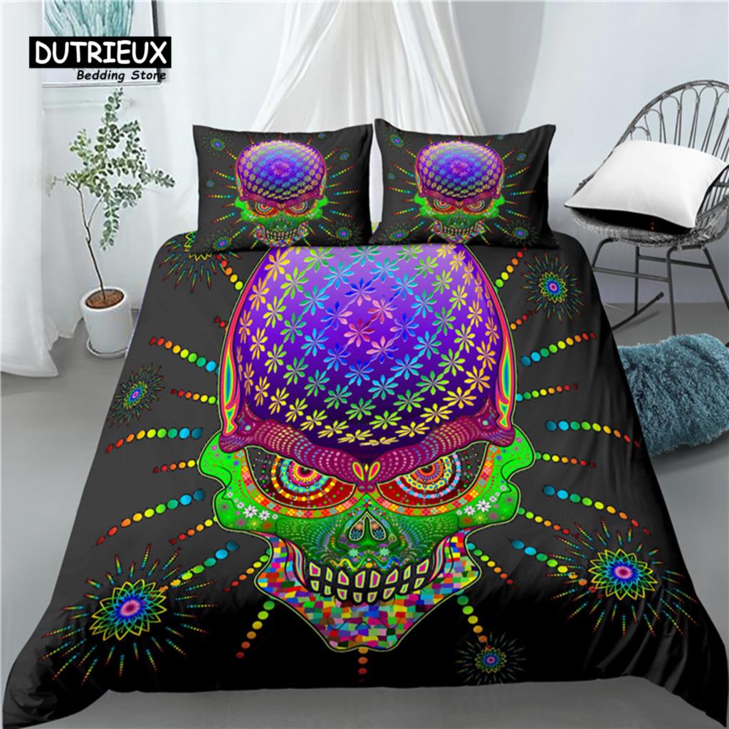 Home Living Luxury 3D Sugar Skull Print 2/3Pcs Comfortable Duvet Cover PillowCase Bedding Sets EU/US/AU Size