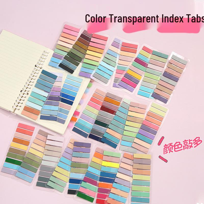 Morandi Color Transparent Sticky Notes - Cute Colorful PET Index Stickers for Marking and Memo.
