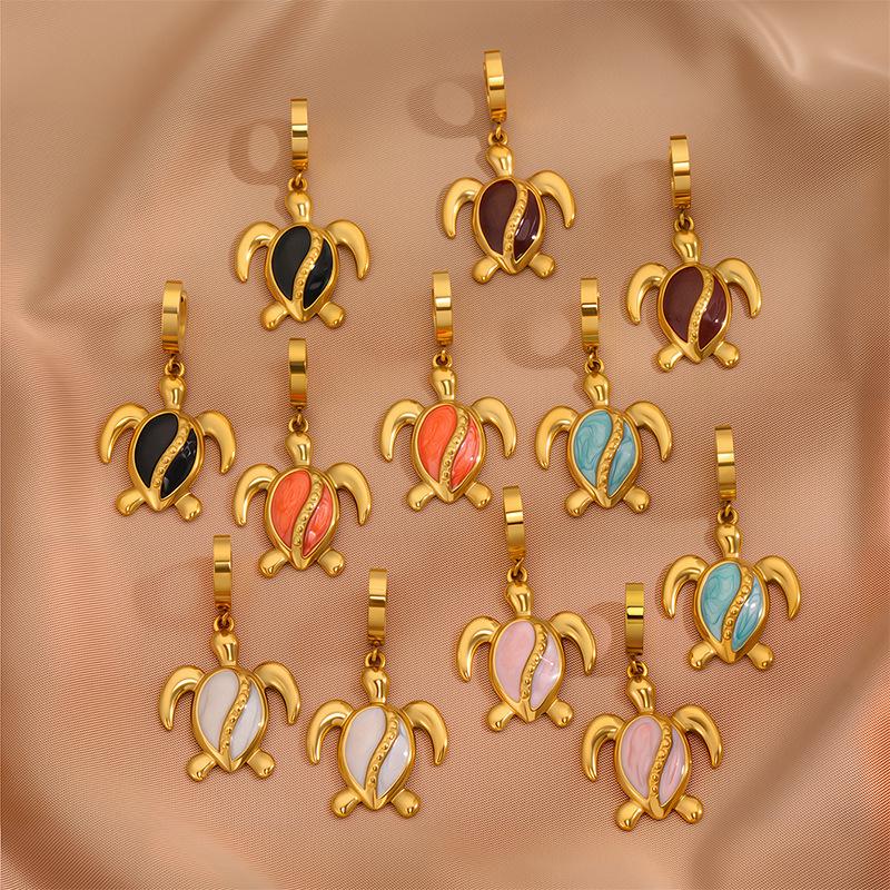 Ocean Style Sea Turtle Enamel Dangle Earrings - Women's Stainless Steel Luxury
