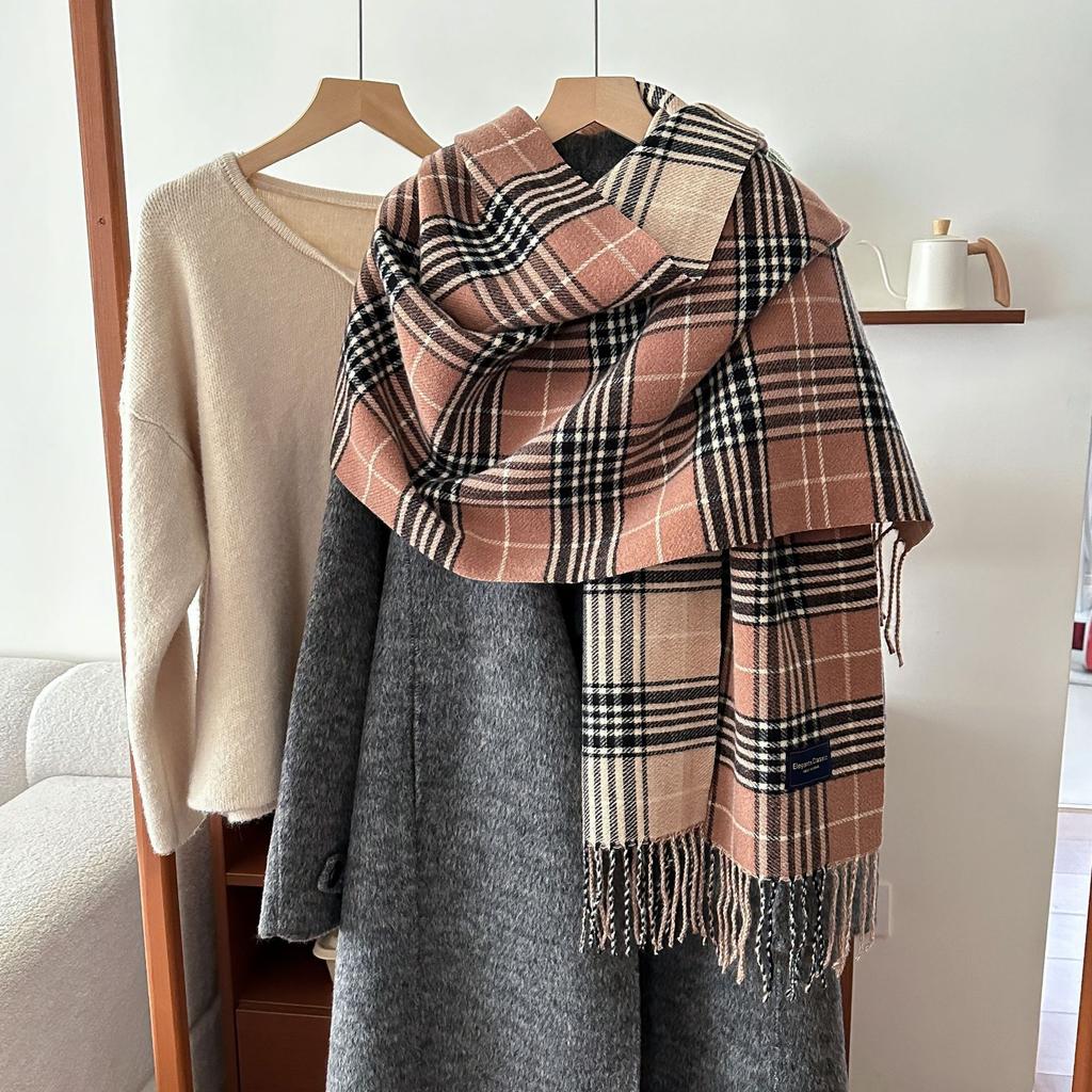 Korean Style Double sided Plaid Scarf for Autumn and Winter Couples and Students Versatile Scarf Japanese Style Sweet Thickened Warm Shawl