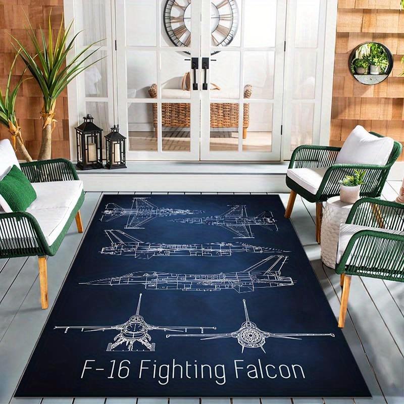 Falcons Fighter Jet Pattern Area Rug - Soft Crystal Velvet, for Living Room, Bedroom, Outdoor, Patio, or Home Decor