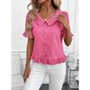 Women S Short Sleeve Blouse Doll Collar Pleated Solid Color Casual Top