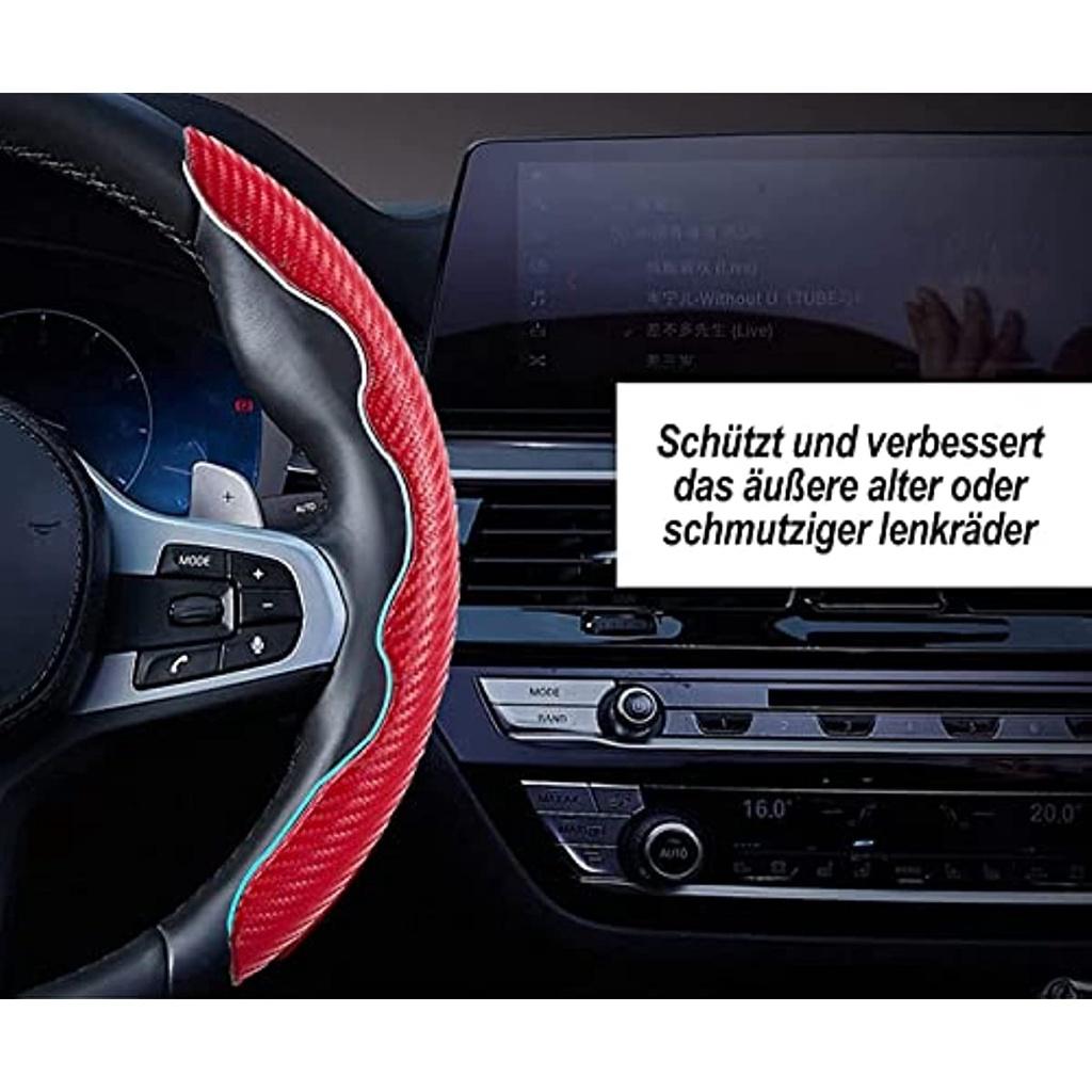 Car Steering Wheel Cover Carbon Fibre Non-Slip Universal All Models Suitable For Four Seasons With Knitted Central Marking (T-Black)