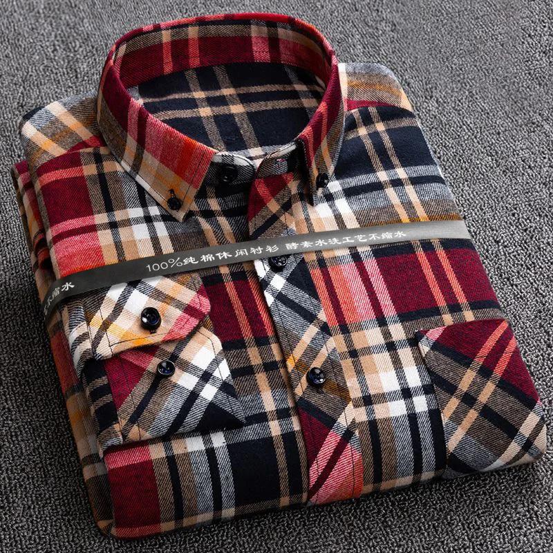 Nuove Camicie a Quadri per Uomo Taglie Forti Tempo Libero Uomo 100% Cotone Invernali Calde Flanella Casual a Quadri Oversize Manica Lunga
