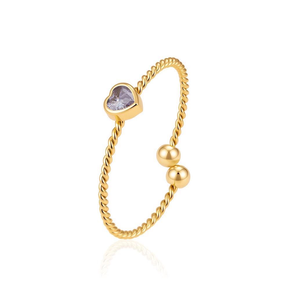 European & American Style Heart Zirconia Stainless Steel Women's Luxury Adjustable 18K Cable Ring
