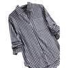 Plus Size Casual Blouse, Women's Plus Gingham Print Turn Down Collar Long Sleeve Shirt