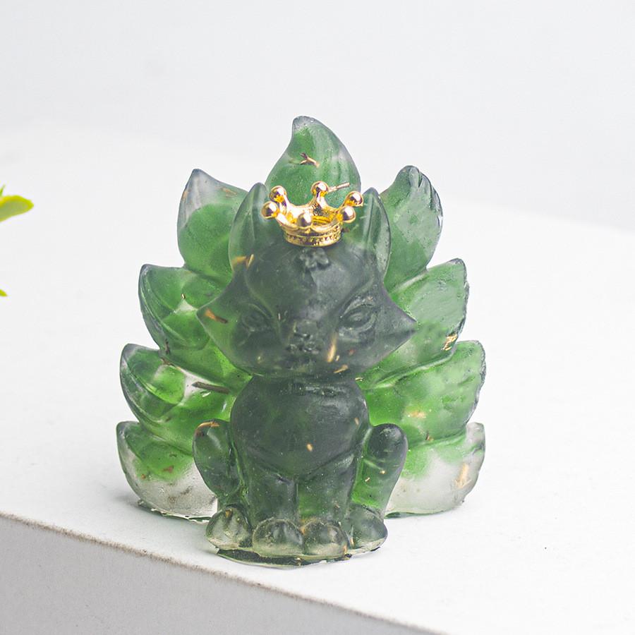 Water Crystal Decorative Figurine With Crown Nine Tails Fox For Modern Desk Display