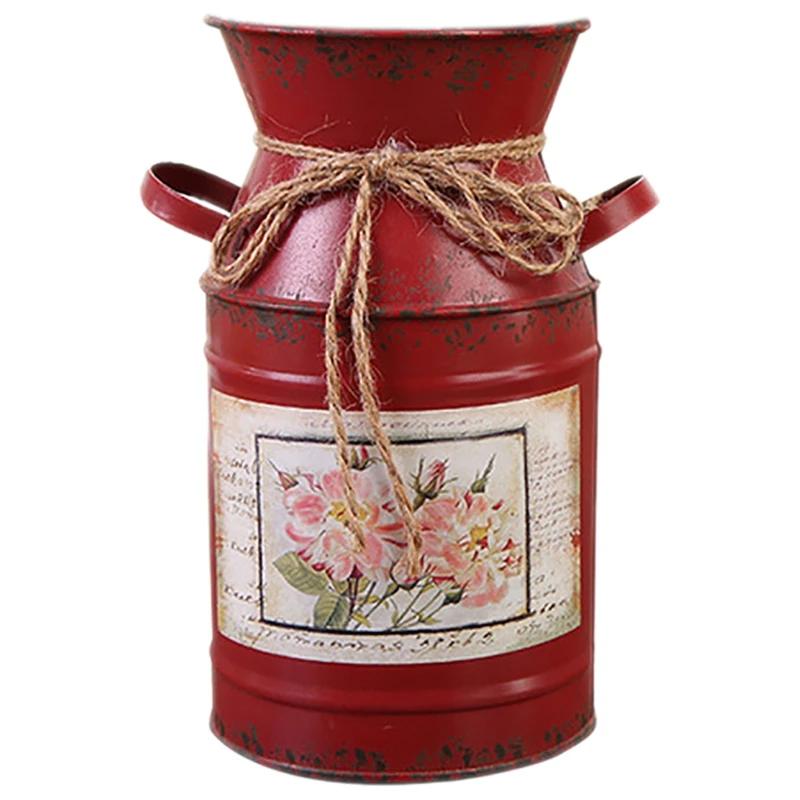 Garden Plants Flower Vase Iron Bucket Metal Vase Craft Holder Home Decor Arrangement Craft Rural Style Shabby Wedding