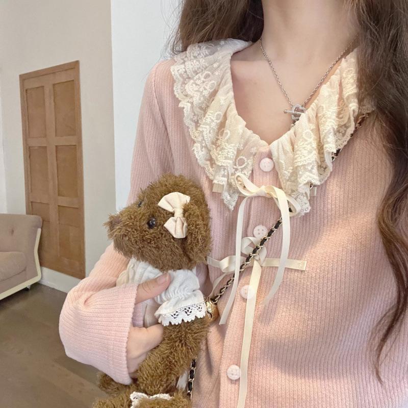 Lace Cardigans Women Y2k Kawaii Spring Autumn Japanese Tender Gentle Fashion Long Sleeve Soft Casual Daily