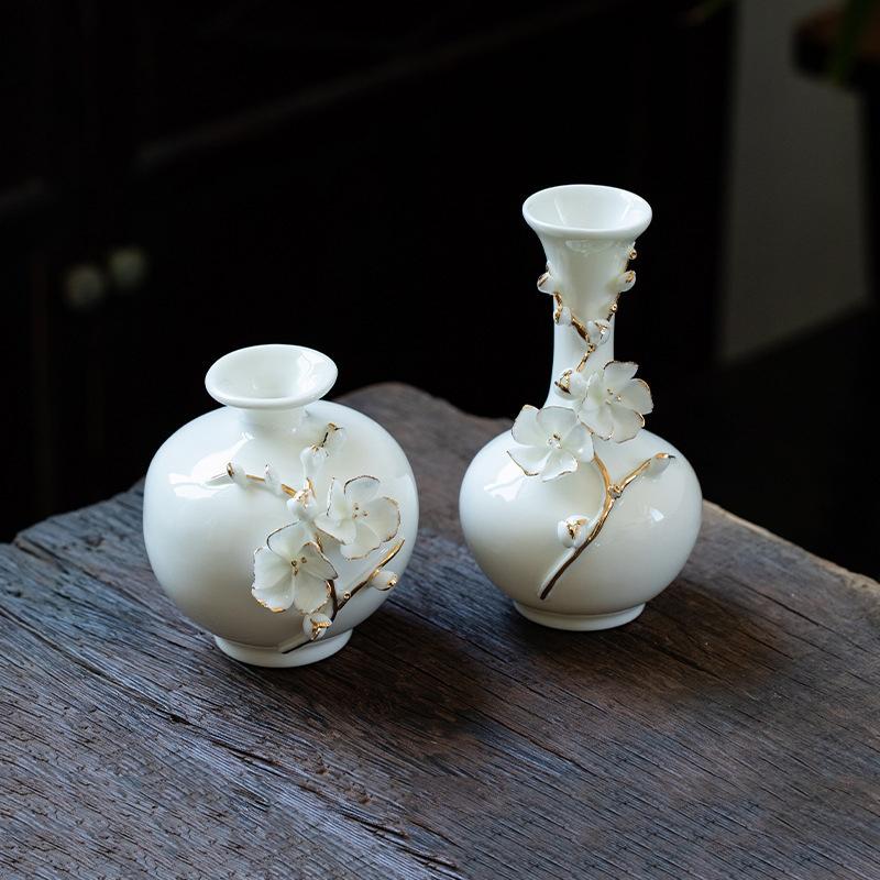White Ceramics Vase Blossom Flower Vase Table Decorative Vases Aesthetic Sculpture Figure Home Desktop Center Decoration