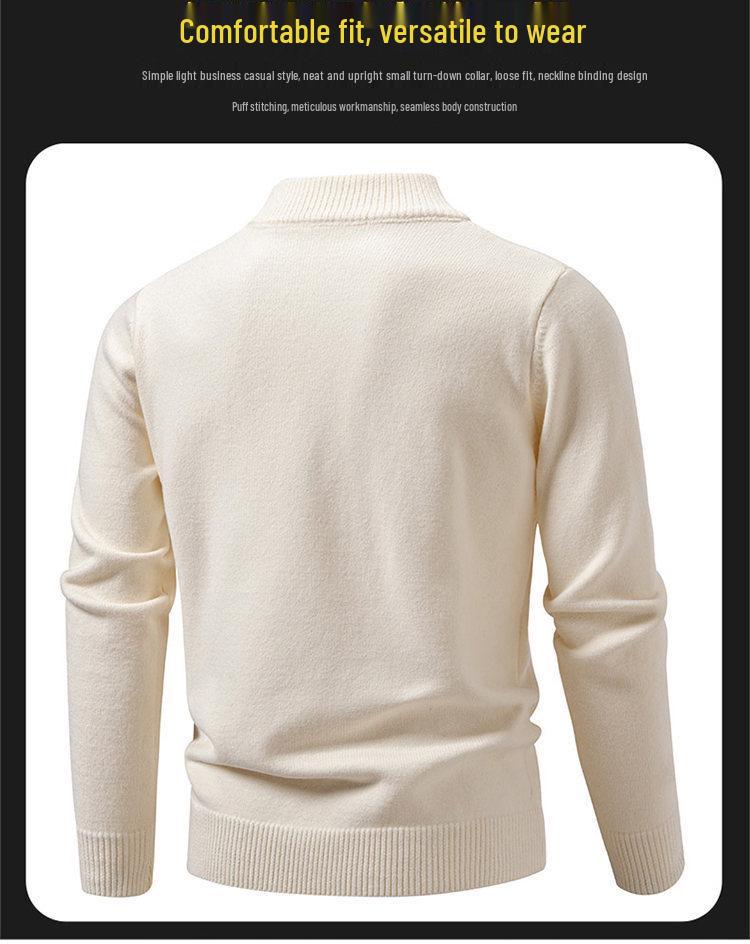 Men's Solid Color Stand Collar Half-Zip Sweater for Autumn/Winter - European & American Casual Knit Pullover