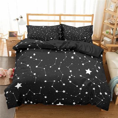Star Bettwäsche-Set für Einzelbett, Doppelbett, Doppelbett, Queensize-Bett, 2/3-teilig, Nachthimmel, Polyester, Bettbezug, Kinderbettwäsche-Set, dunkelblau, Galaxie-Bettwäsche