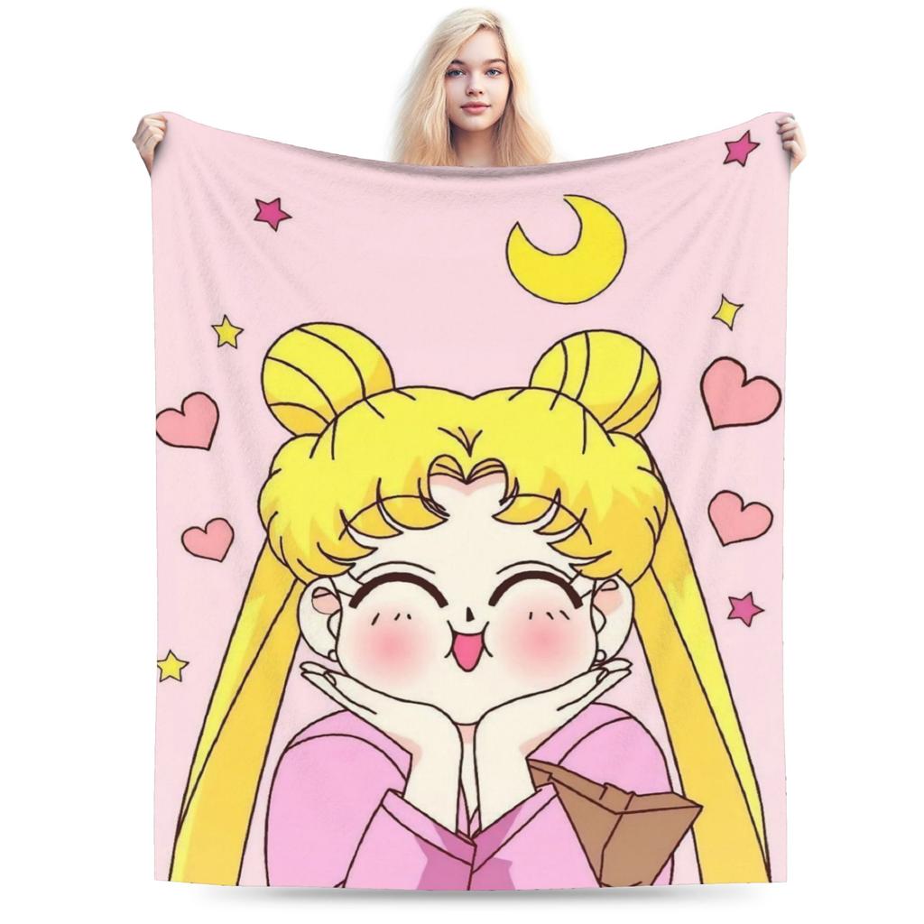 Sailor Moons Flannel Blanket Winter Soft Durable Bedding Throws for Girls Boys Couch Bed Novelty Bedspread Sofa Bed Cover
