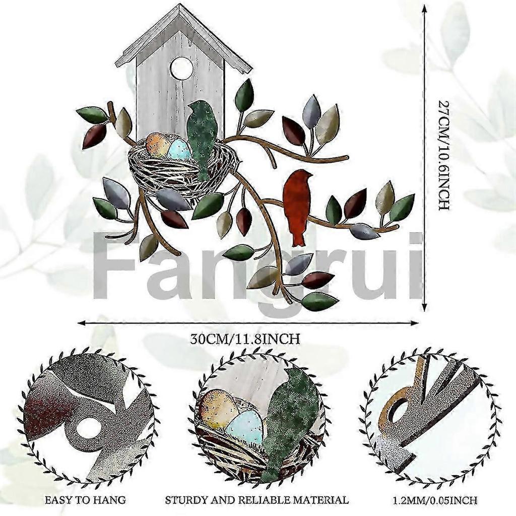 Metal Hanging Tree With Birdhouse Wall Art Outdoor Wall Decor C-Good