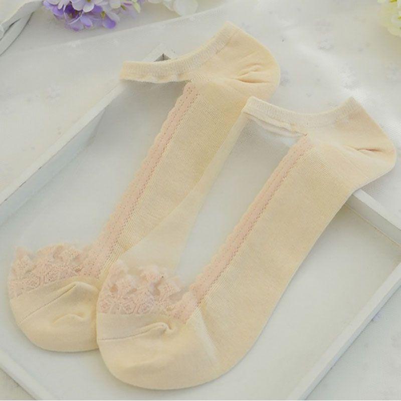 Classic Appeal Women Colors Sexy Ultra-thin Elastic Silky Short Silk Lace Invisible Socks In 7 Colors