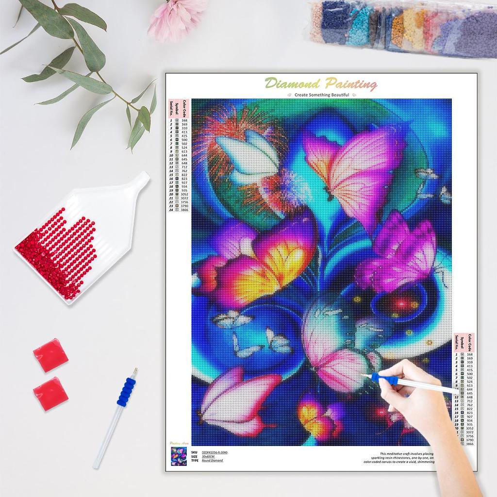 Full Round Diamond Painting Colorful Butterfly Rhinestone Kit Diamond Embroidery Mosaic Animal For Home Decors 30x40cm/12x16inch