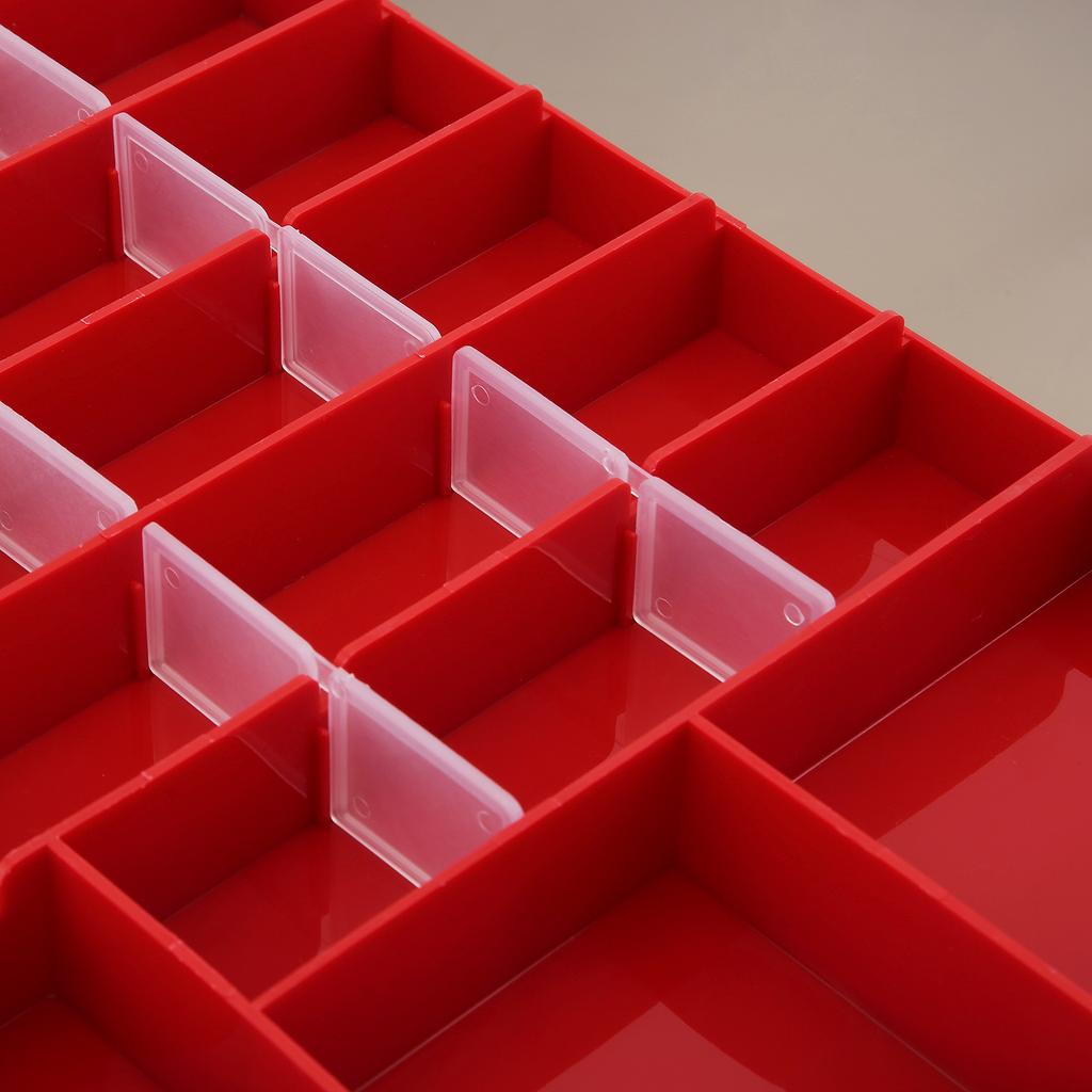 Tragbare doppelseitige Aufbewahrungsbox für Angelgeräte aus rotem Kunststoff mit 44 Fächern