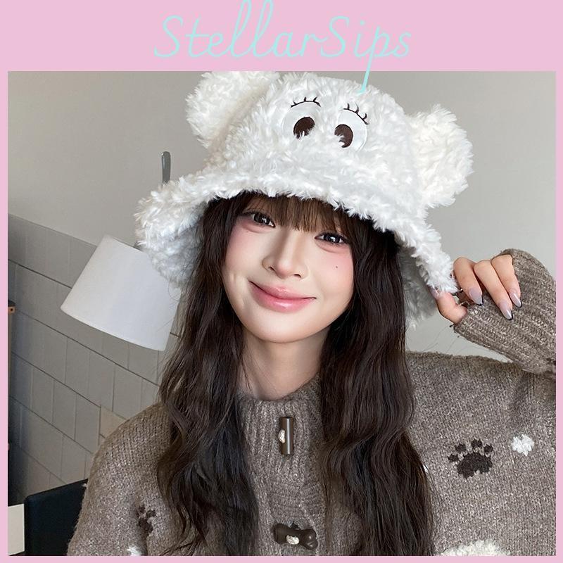 Cute Plush Fisherman Hat With Big Eyed Embroidery And Ear Design Daily For