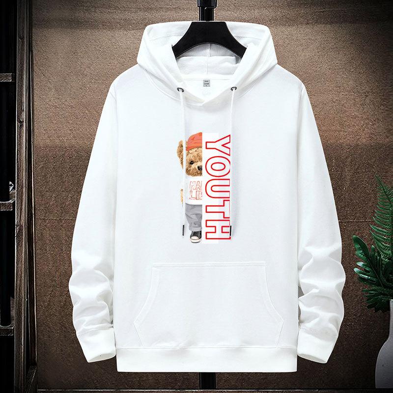 QICED Autumn Thin Section Hooded Printed Sweater Trend Fashion Men's Casual Comfortable Pullover Tops