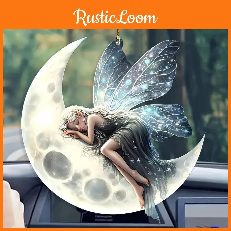 Acrylic Christmas Tree Flat Moon Elf Car Pendant With Clean Design For Celebratory Vehicle Decor