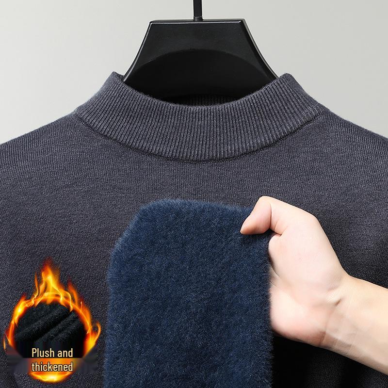 Men's Plush-lined Knit Sweater: Winter Fashion, Thick Warm Mink Velvet, Half-high Collar Knitwear