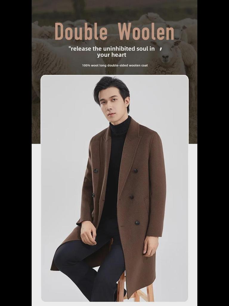 Men’s Handmade 100% Wool Double-Breasted Coat for Autumn/Winter