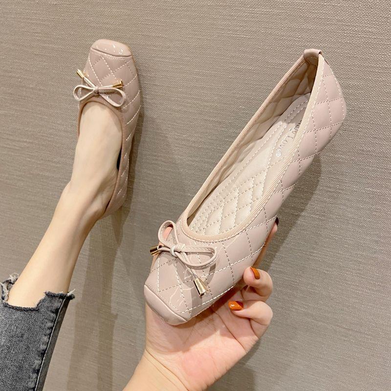 

Модная женская обувь на плоской подошве Весна Осень 2025 Новая обувь с мелким квадратным носком Женская рабочая обувь Женские туфли-лодочки Роскошная обувь 35