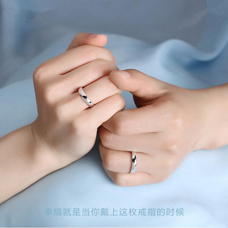 Buyee 925 Silver Couples Ring Sets Can Engrave Simple White Ring Finger for Women Men Fashion Fine Jewelry Circle