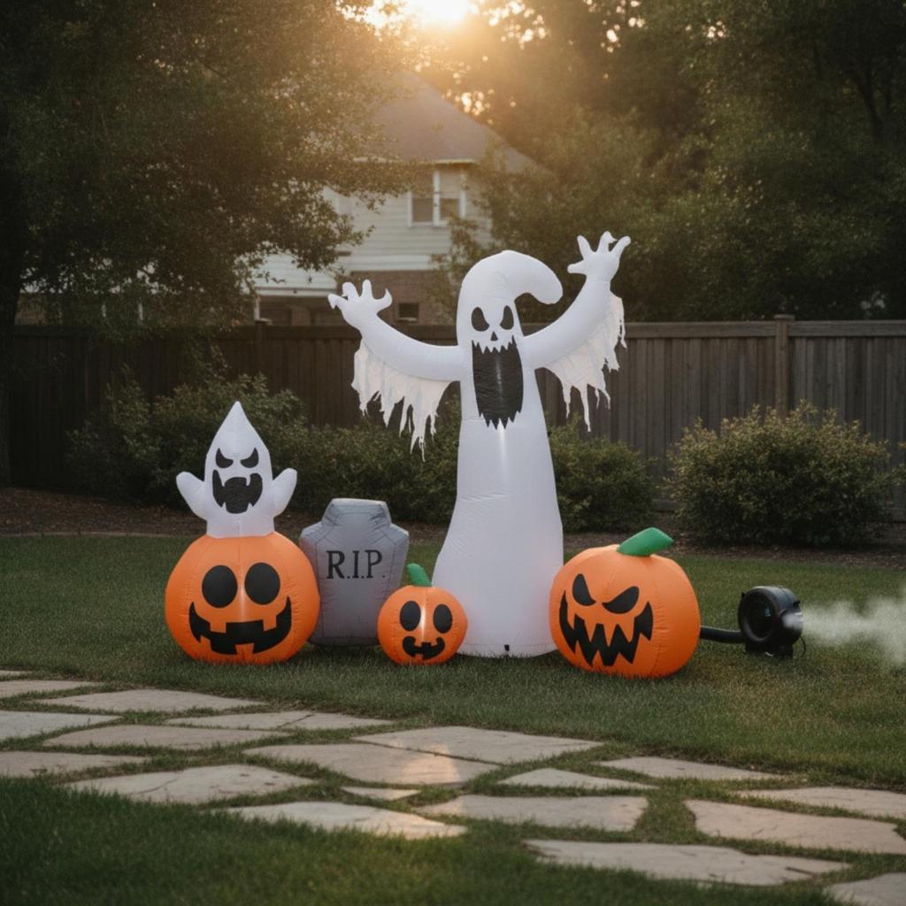 Inflatable Specters with Pumpkin Decor Outdoor WeatherResistant Yard Decoration