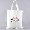 Fashion Shopping Bag Handbag Commuter Casual Shoulder Bag Reusable Canvas Bag White Cartoon Teacher Pattern Printing Tote Bag
