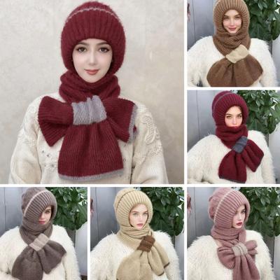 Winter Knit Hat Scarf Set Large Head Circumference Elastic Warm