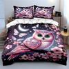 Pink owl with cherry blossoms Bedding Set for Kids Luxury Gift 3pcs Digital Print Comforter Set Soft Comfortable Breathable