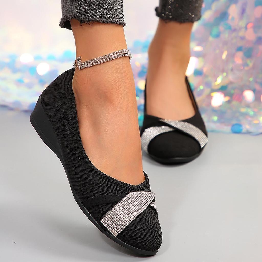 French-style Temperament Ballet Shoes, Low-heeled Comfortable and Stylish Single Shoes, Rhinestone-decorated Low-cut Women's Fla