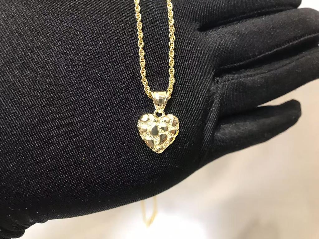 Hip Hop Unique Design Gold Nugget Diamond Cut Heart Shaped Charm Pendant Necklace for Women/Men Jewelry